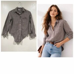 Madewell Brown and White Checkered Button-Up Tie Front Shirt size XS